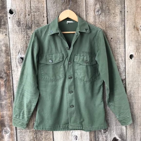 VTG 1965 Military Issue OD Green Men's Shirt 14 1/2x33 - Picture 2 of 8